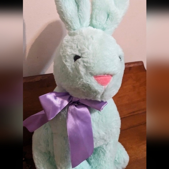 Animal Adventure Mint Green Bunny Rabbit Purple Bow Plush Stuffed Animal Easter - Picture 3 of 7